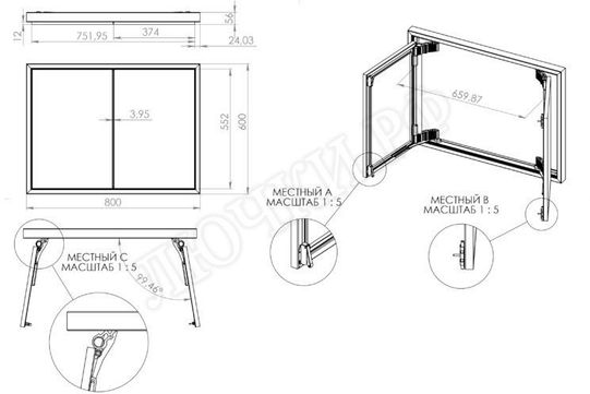 Люк под плитку Секрет 3.0, 2 створки 1050*400 Люк под плитку Секрет 3.0, 2 створки 1050*400